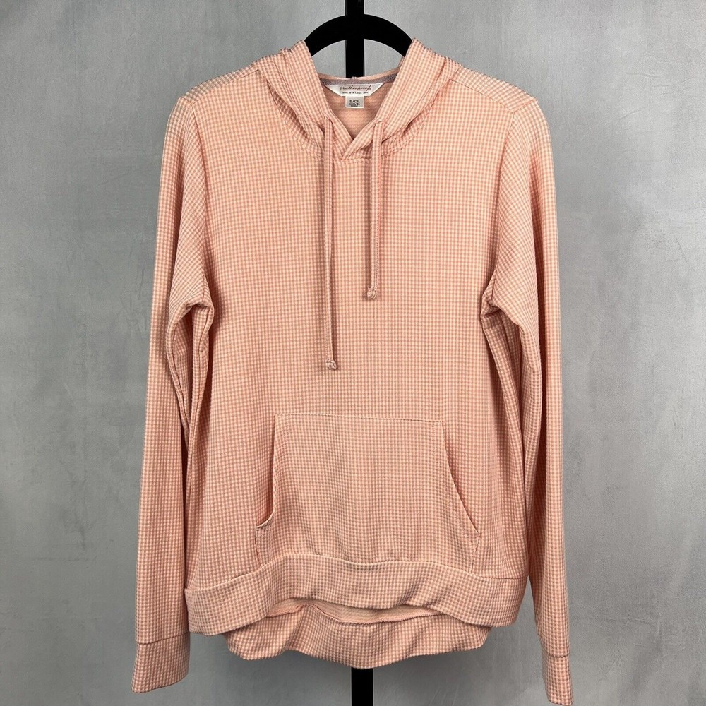 Weatherproof Vintage Hoodie Womens Small Pink Gingham Drawstring Long Sleeve Top